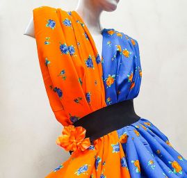 Viskózová látka vzor květy oranžová