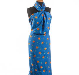 Viskózová látka vzor květy modrá