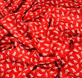 Látka na šaty motiv kloboučků červená