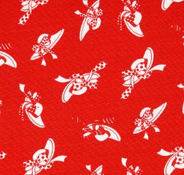 Látka na šaty motiv kloboučků červená