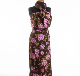 Viskozová látka imitace hedvábí květy hnědá