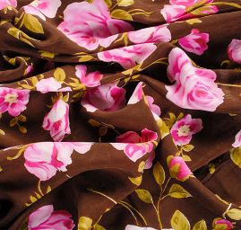 Viskozová látka imitace hedvábí květy hnědá