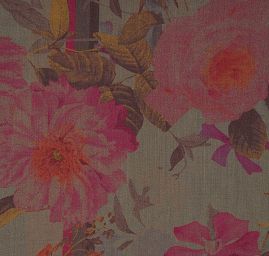 Bavlněná látka etamín květy vínová/hnědá