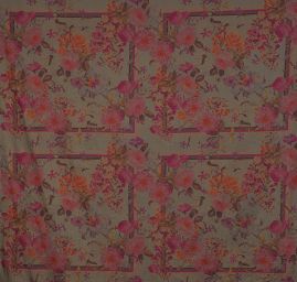 Bavlněná látka etamín květy vínová/hnědá