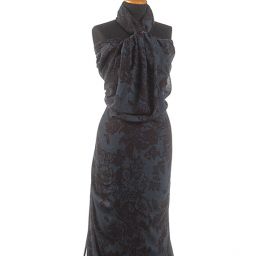 Voál bavlna směs velké květy modrá/hnědá