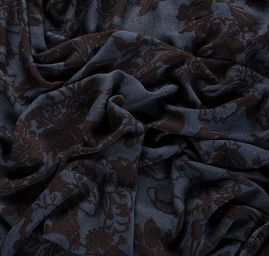 Voál bavlna směs velké květy modrá/hnědá