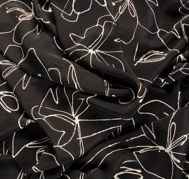 Viskózová šatová látka květinový vzor černá/smetanová