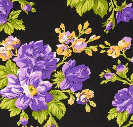 Krepdešín letní látka květinový vzor černá/fialová
