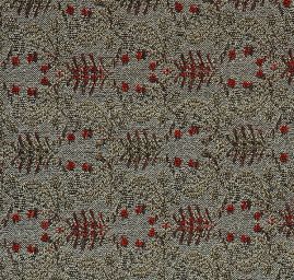 Žakárová oděvní látka secesní vzor jeřabiny olivová