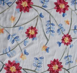 Viskozová letní látka s výšivkou bílá modrá