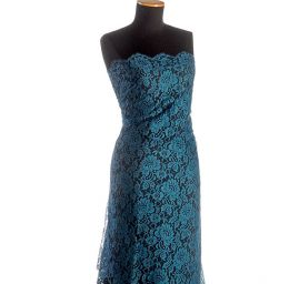 Tylová krajka jemná květy tmavě tyrkysová