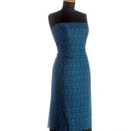 Organza vyšívaná květinový ornament tm.modrá