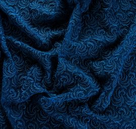 Organza vyšívaná květinový ornament tm.modrá