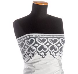 Taft s tylovou krajkou vzor srdcí a květů bílý