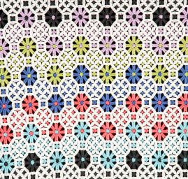 Krajka hrubá geometrický ornament barevná