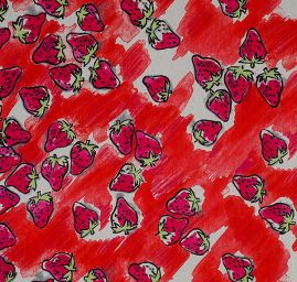 Hedvábný žoržet vzor jahůdky červený