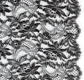 Pružná krajka jemná květy černé