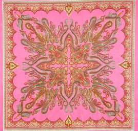 Satén nepružný paisly motivem růžový