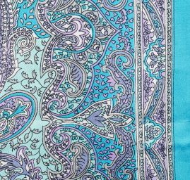 Satén nepružný motiv ornamentu modrý/fialový