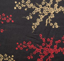 Satén nepružný motiv květin černý