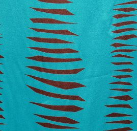 Satén nepružný geometrický motiv tyrkysový/hnědý