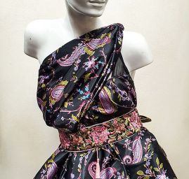 Satén nepružný motiv paisley černý