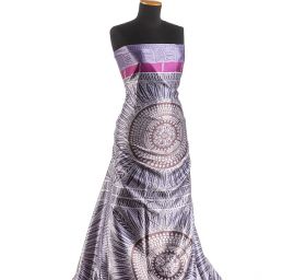 Satén nepružný vzor ornament fialový/hnědý