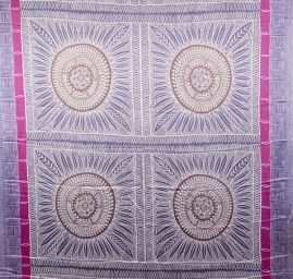 Satén nepružný vzor ornament fialový/hnědý