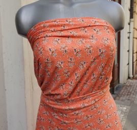 Letní viskozový úplet drobné květy oranžový