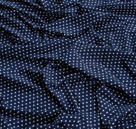Letní úplet viskozový vzor puntíků modrá/bílá