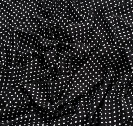 Letní úplet viskozový vzor puntíků černá/bílá