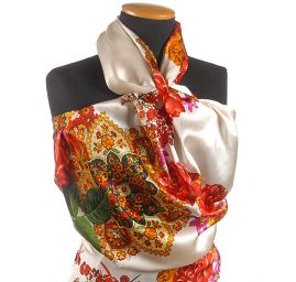 Hedvábný atlas květinový vzor folklor ve stylu DG