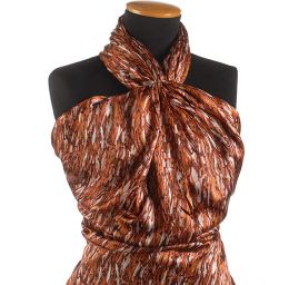 Hedvábný satén abstraktní motiv hnědý