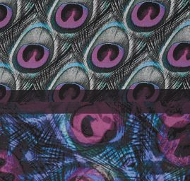 Krepdešín imitace hedvábí tisk paví pera