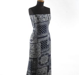 Viskozová šatovka kreš patchwork modrá/slonová kost