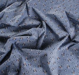 Bavlněná košilová látka drobné kytičky jeans