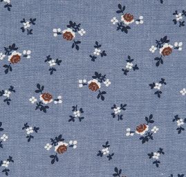 Bavlněná košilová látka drobné kytičky jeans