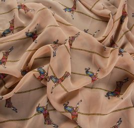 Šifon jemný se vzorem koníků a proužků pudrový