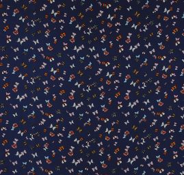 Šifon jemný se vzorem motýlků tmavě modrý