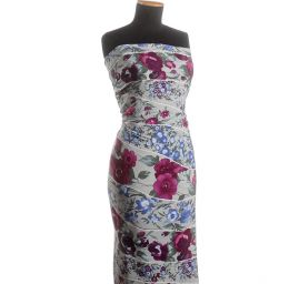 Šatová látka piké šedá s květy