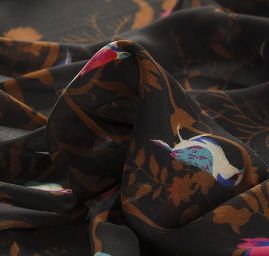 Šifon jemný vzor ptáčci černý