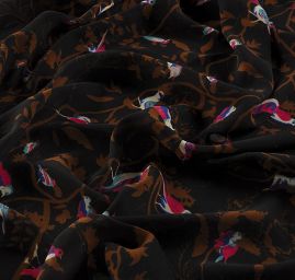 Šifon jemný vzor ptáčci černý