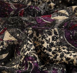 Pružná krajka tisk fialovočerná