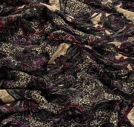 Pružná krajka tisk fialovočerná