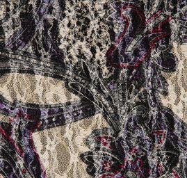 Pružná krajka tisk fialovočerná