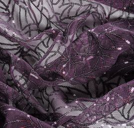 Jemná krajka flitrová aplikace na tylu fialová