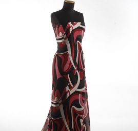 Šifon viskozový geometrický vzor čevenočerný