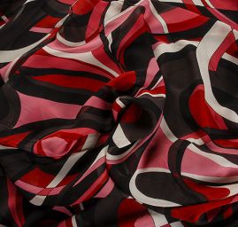 Šifon viskozový geometrický vzor čevenočerný