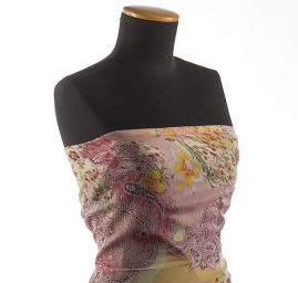 Šifon kreš paisley květinový vzor starorůžový