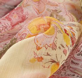 Šifon kreš paisley květinový vzor starorůžový